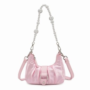 Women's Núnoo Flora Satin Shoulder Bags Pink | UCI6870AC