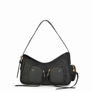 Women's Núnoo Jennifer Pocket Bamboo Shoulder Bags Black | SPT194QW