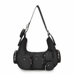 Women's Núnoo Sally Pocket Recycled Nylon Shoulder Bags Black | KDG4336TT