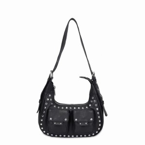 Women's Núnoo Sally Small Rivet Smooth Shoulder Bags Black | VKH6854NR
