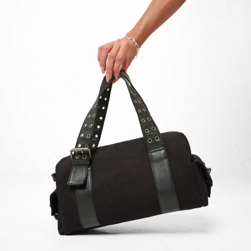 Women's Núnoo Aviaja Recycled Canvas Shoulder Bags Black | SZS977LQ