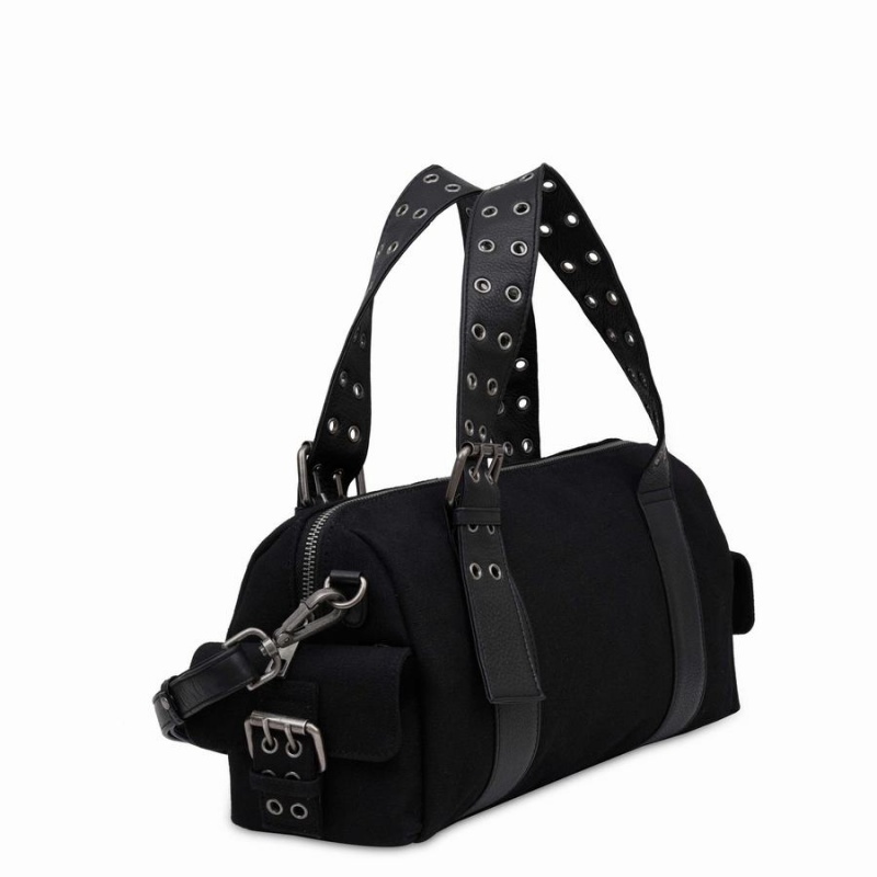 Women's Núnoo Aviaja Recycled Canvas Shoulder Bags Black | SZS977LQ