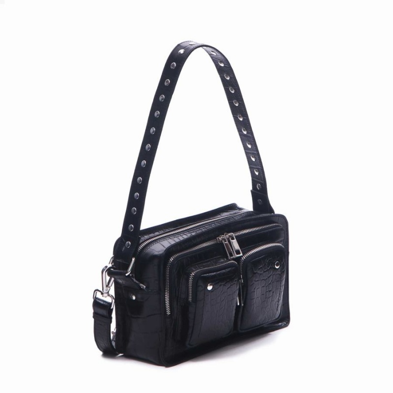 Women's Núnoo Ellie Croco Deluxe Shoulder Bags Black | NFB3593XW