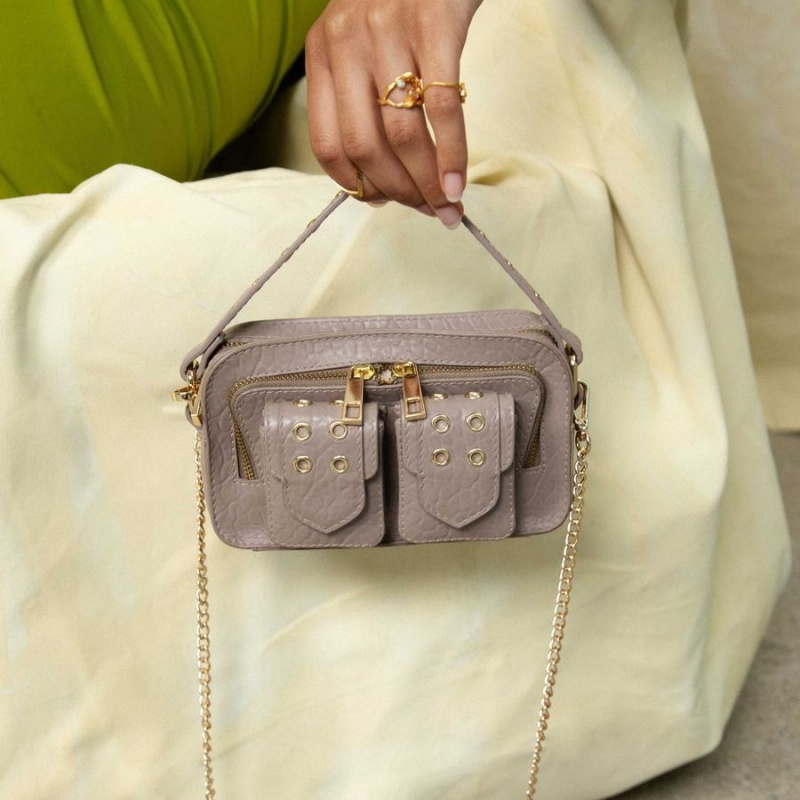 Women's Núnoo Helena Eyelet New Zealand Shoulder Bags Grey Brown | PRX8751GU