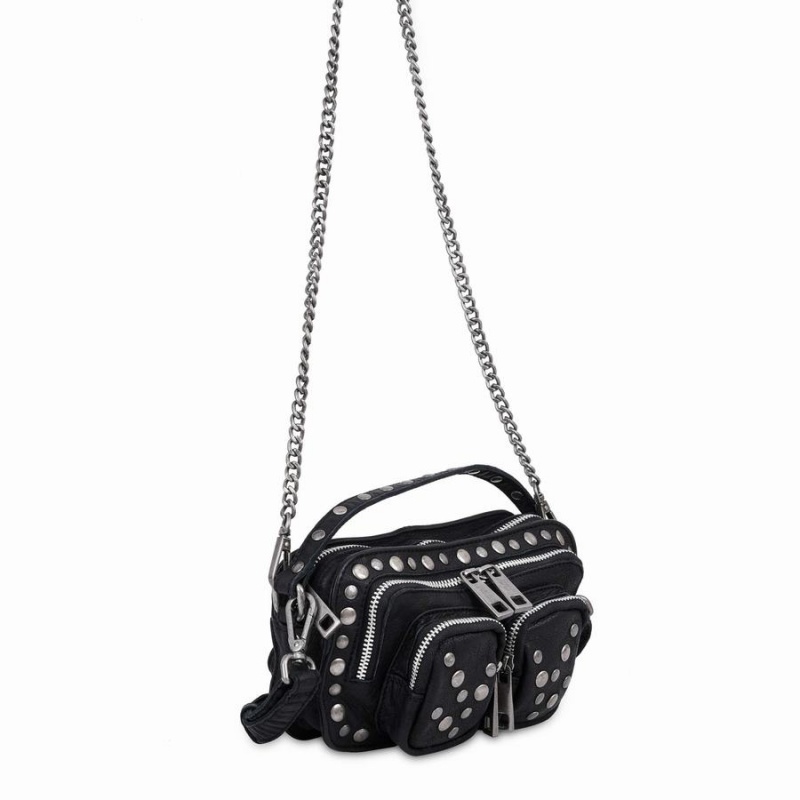 Women's Núnoo Helena Rivet Washed Shoulder Bags Black | SZY8485YN