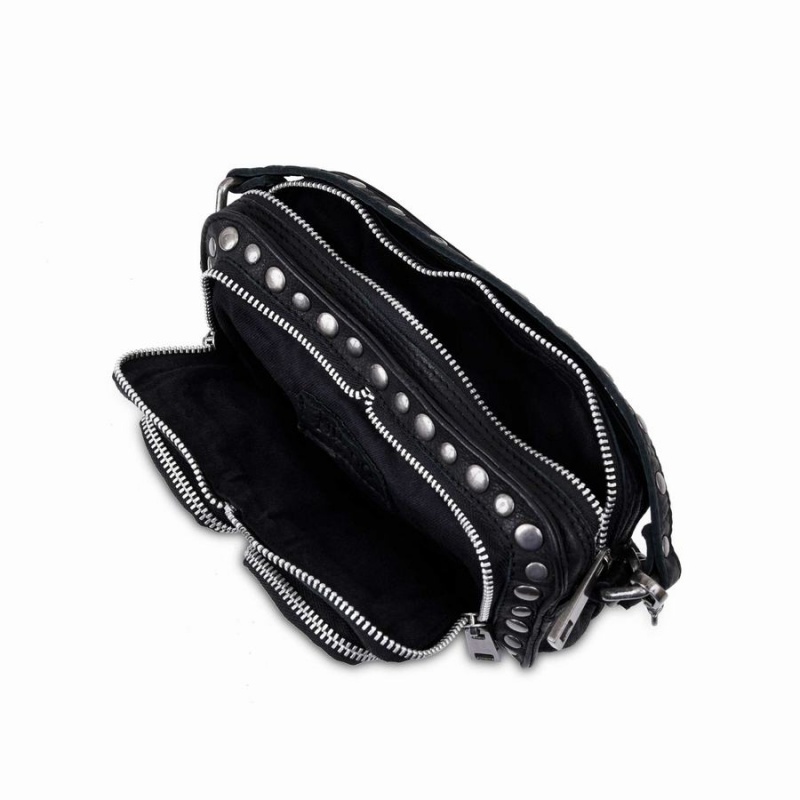 Women's Núnoo Helena Rivet Washed Shoulder Bags Black | SZY8485YN