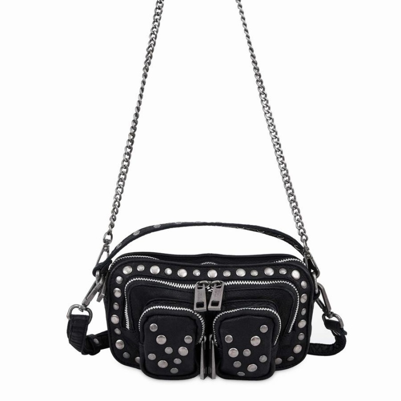 Women\'s Núnoo Helena Rivet Washed Shoulder Bags Black | SZY8485YN