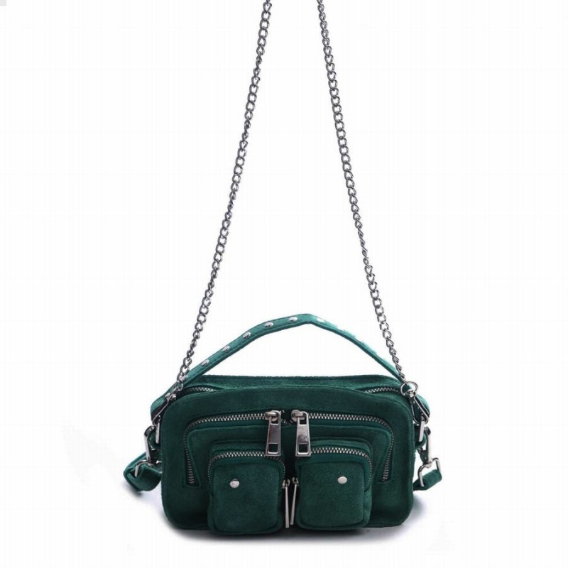 Women\'s Núnoo Helena Suede Shoulder Bags Dark Green | GMM2713DQ