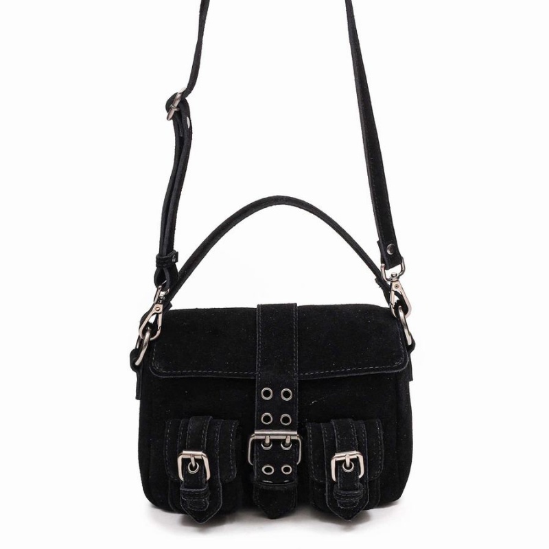 Women\'s Núnoo Honey Buckle Suede Shoulder Bags Black | XLH3522SF