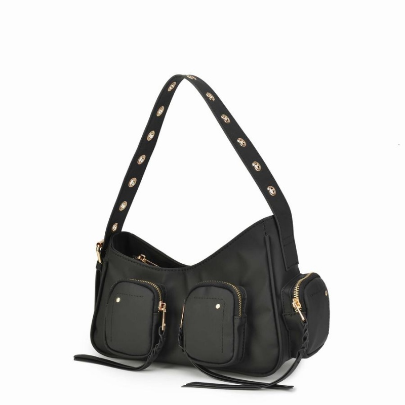 Women's Núnoo Jennifer Pocket Bamboo Shoulder Bags Black | SPT194QW