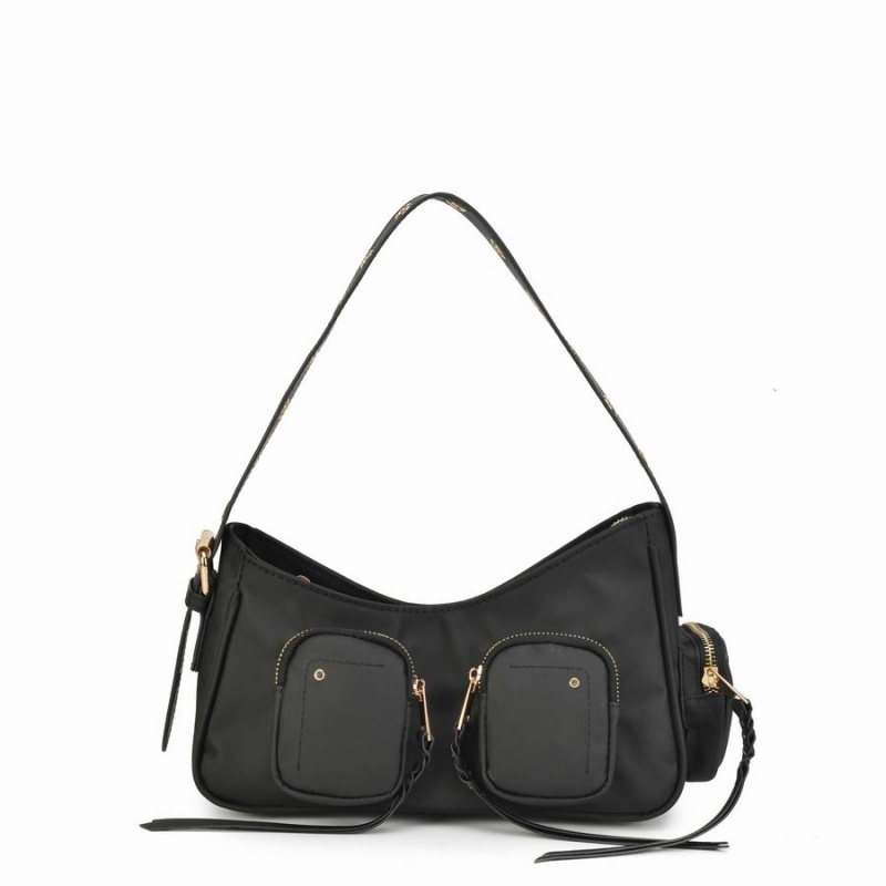 Women\'s Núnoo Jennifer Pocket Bamboo Shoulder Bags Black | SPT194QW