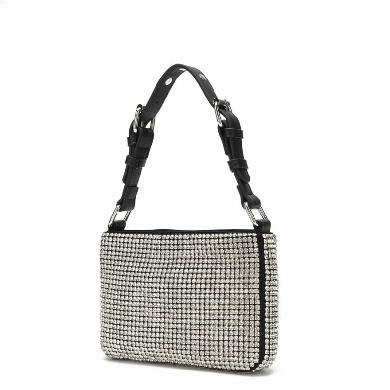 Women's Núnoo Juno Glitter Recycled Nylon Shoulder Bags White Black | CNT4248MF