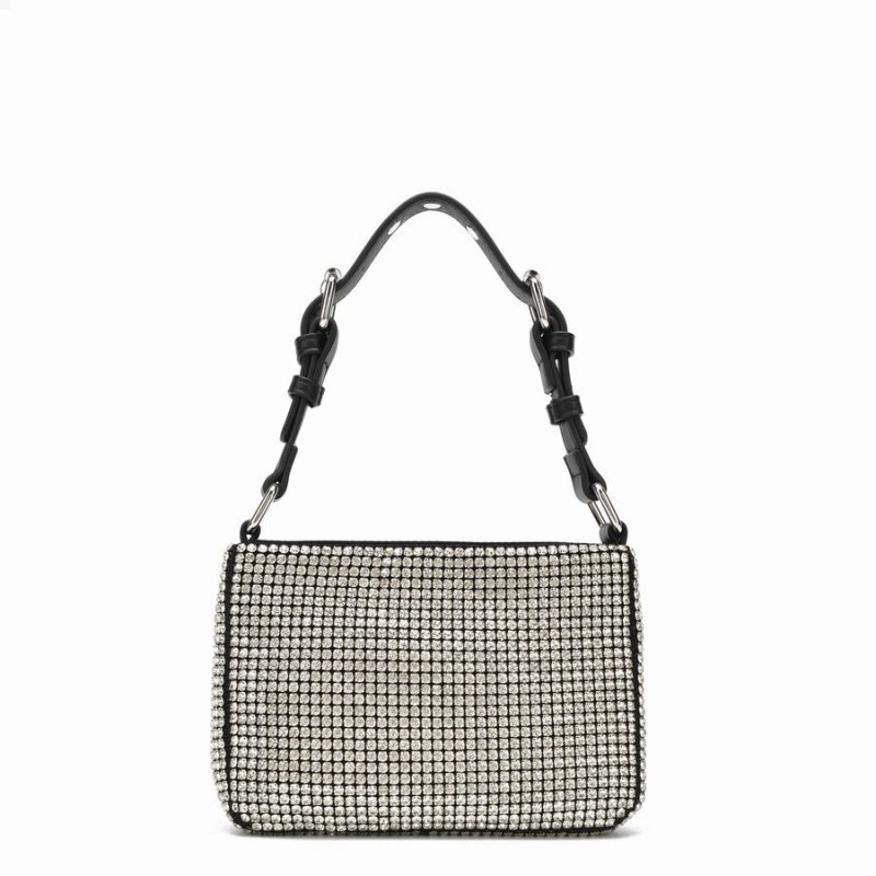 Women\'s Núnoo Juno Glitter Recycled Nylon Shoulder Bags White Black | CNT4248MF