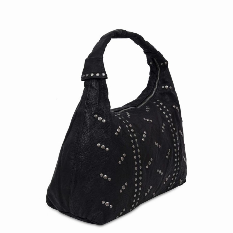 Women's Núnoo Maxi Dandy Rivet Washed Shoulder Bags Black | XIB1712BK