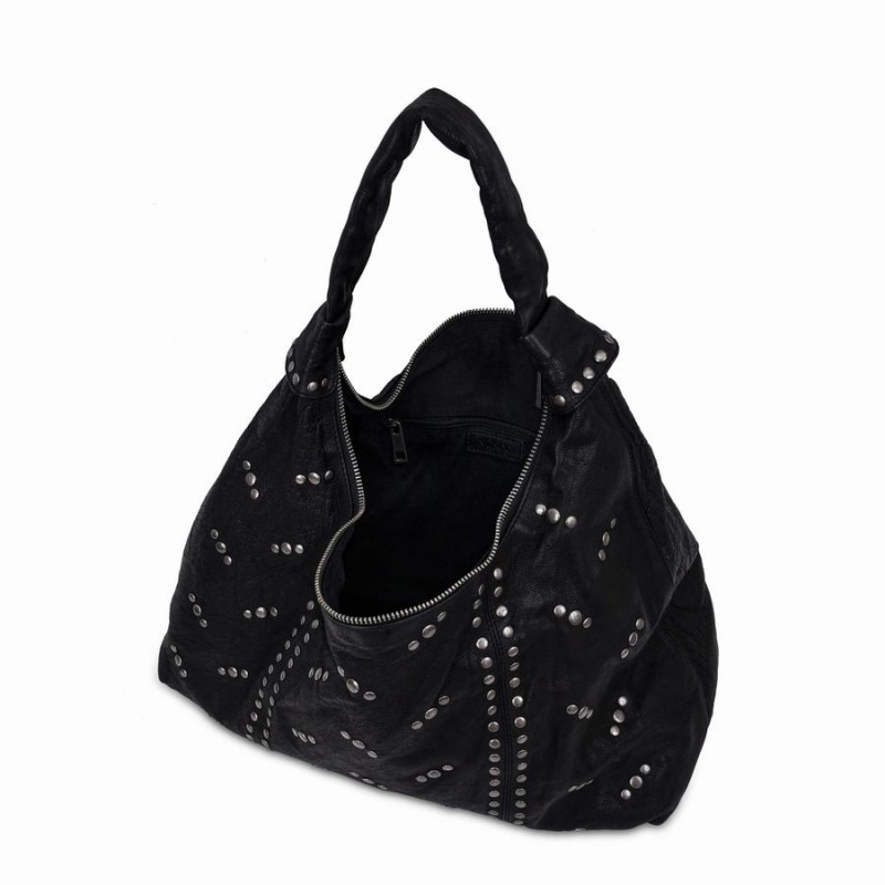 Women's Núnoo Maxi Dandy Rivet Washed Shoulder Bags Black | XIB1712BK