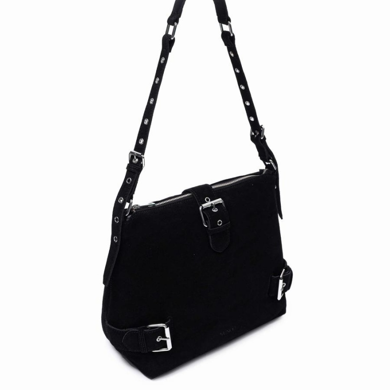 Women's Núnoo Ophelia Suede Shoulder Bags Black | CBE5992MW