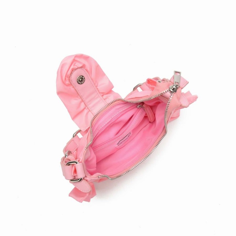 Women's Núnoo Palma Ruffle Recycled Nylon Shoulder Bags Pink | FKU2556WX