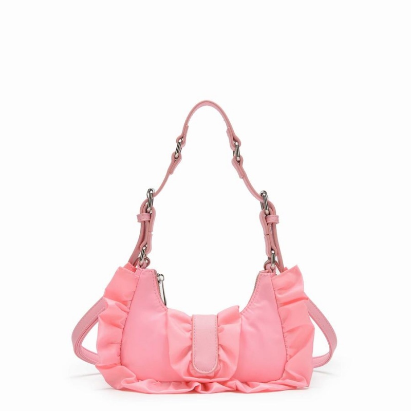 Women\'s Núnoo Palma Ruffle Recycled Nylon Shoulder Bags Pink | FKU2556WX