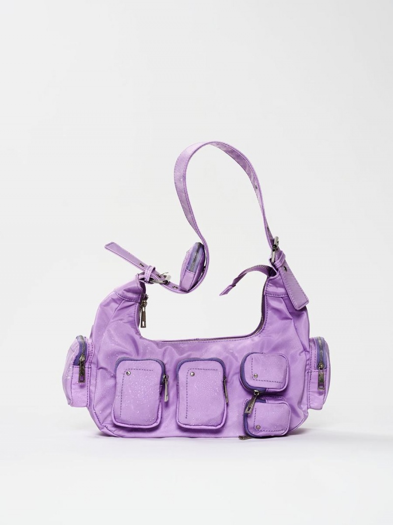 Women's Núnoo Sally Pocket Recycled Nylon Shoulder Bags Purple | ADT7716GW