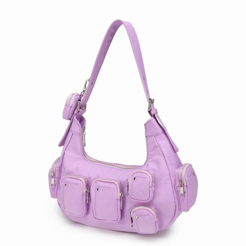 Women's Núnoo Sally Pocket Recycled Nylon Shoulder Bags Purple | ADT7716GW