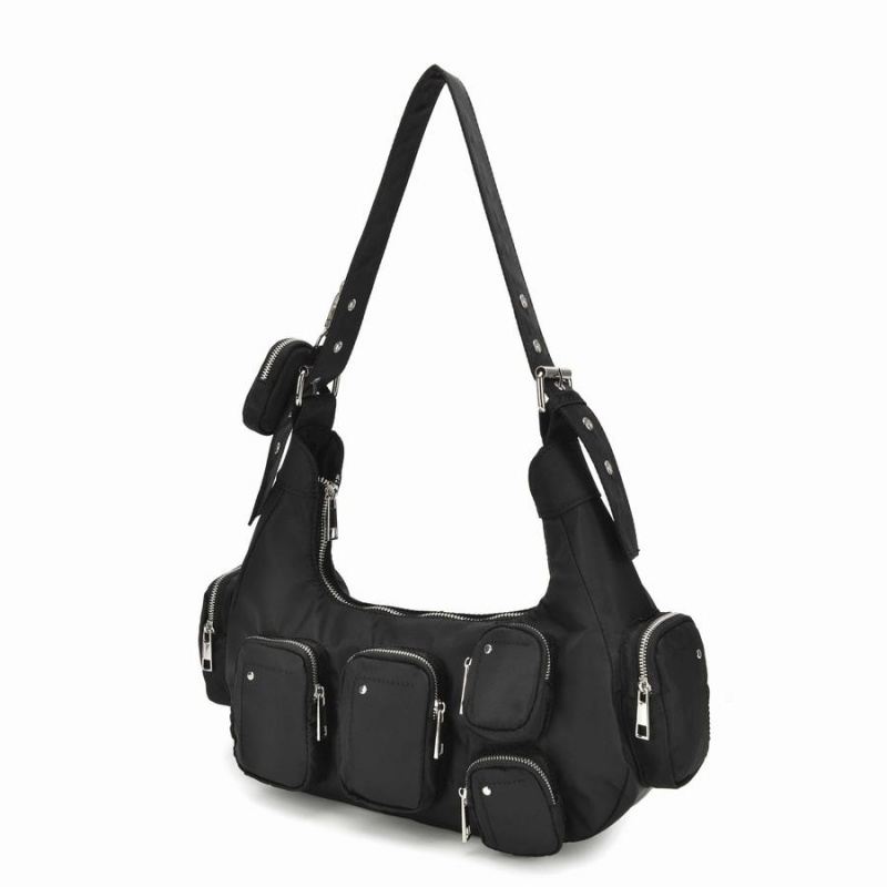 Women's Núnoo Sally Pocket Recycled Nylon Shoulder Bags Black | KDG4336TT