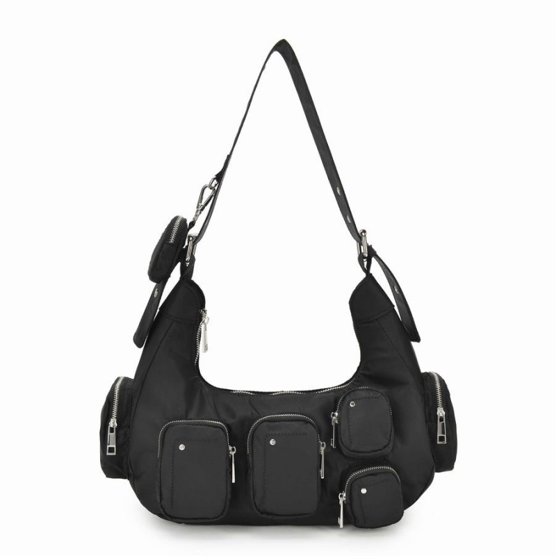 Women\'s Núnoo Sally Pocket Recycled Nylon Shoulder Bags Black | KDG4336TT