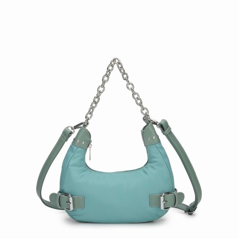 Women\'s Núnoo Sally Small Chain Recycled Nylon Shoulder Bags Blue | YCW2052YA