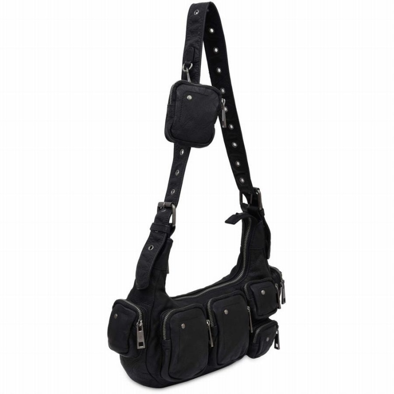 Women's Núnoo Sally Small Pocket Washed Shoulder Bags Black | TFM1086RC