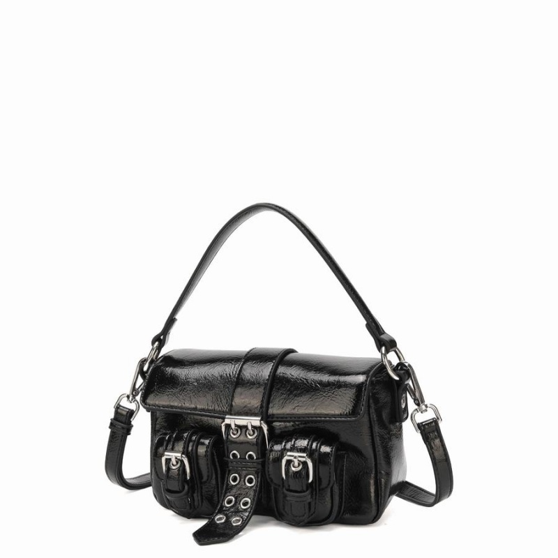 Women's Núnoo Small Honey Buckle Recycled Cool Shoulder Bags Black | PUL4276SZ
