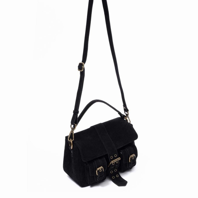 Women's Núnoo Small Honey Buckle Suede Shoulder Bags Black | ODA1738WN