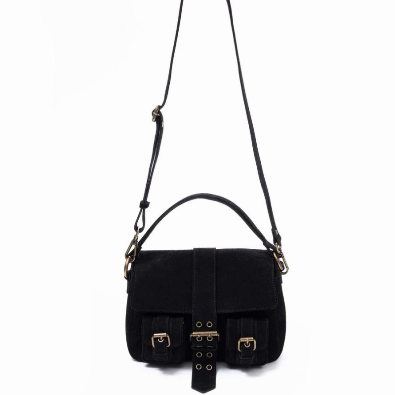 Women\'s Núnoo Small Honey Buckle Suede Shoulder Bags Black | ODA1738WN
