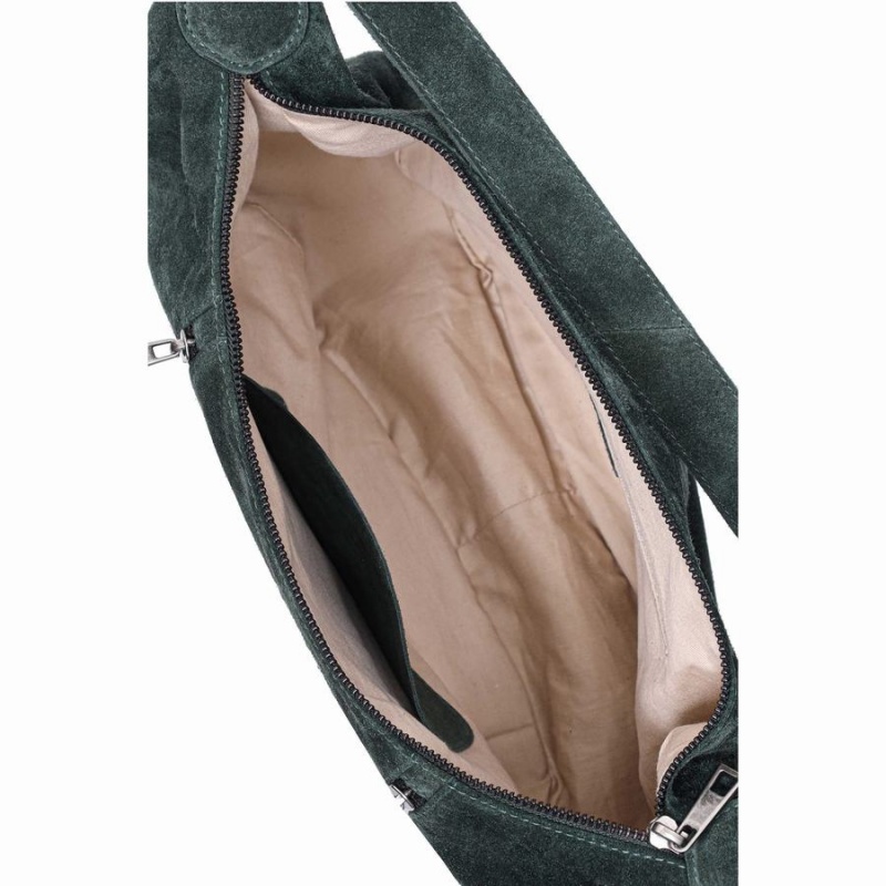 Women's Núnoo Small Stella Zipper Suede Shoulder Bags Dark Green | RIG6685LQ