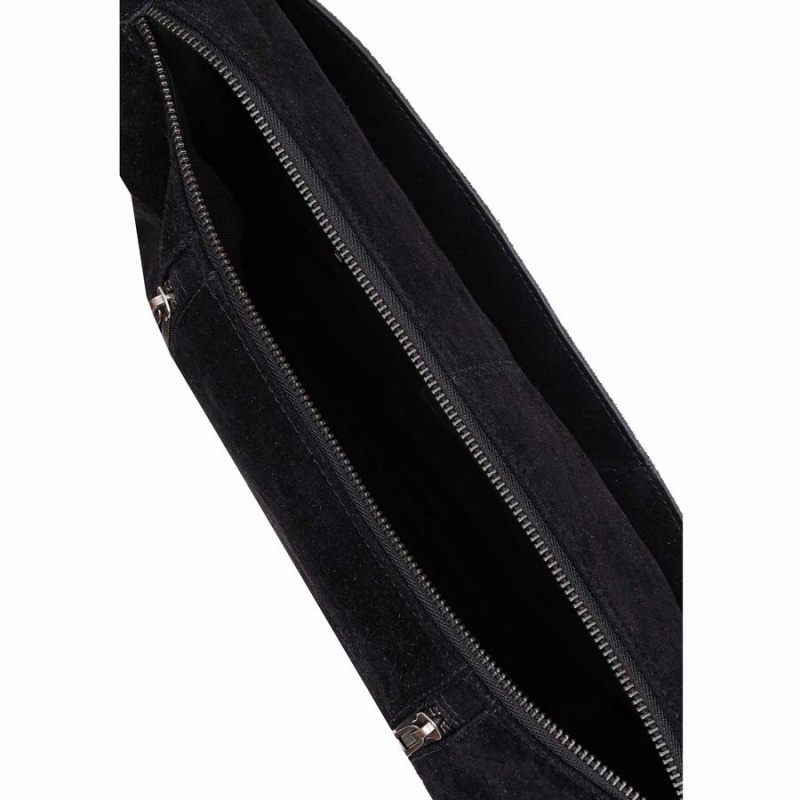 Women's Núnoo Small Stella Zipper Suede Shoulder Bags Black | KNS6020WL