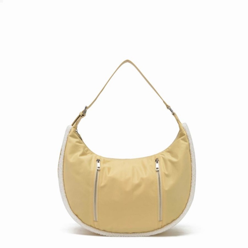 Women\'s Núnoo Small Stella Zipper Teddy Shoulder Bags Beige | WUS6911CL