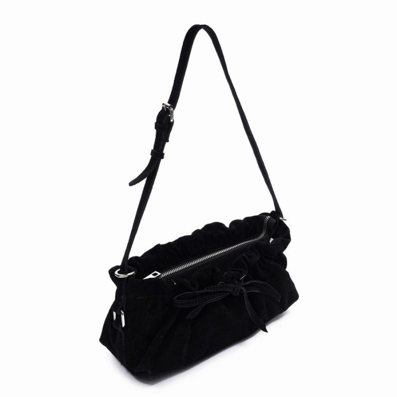 Women's Núnoo Veneda Suede Shoulder Bags Black | WQJ6211ZU